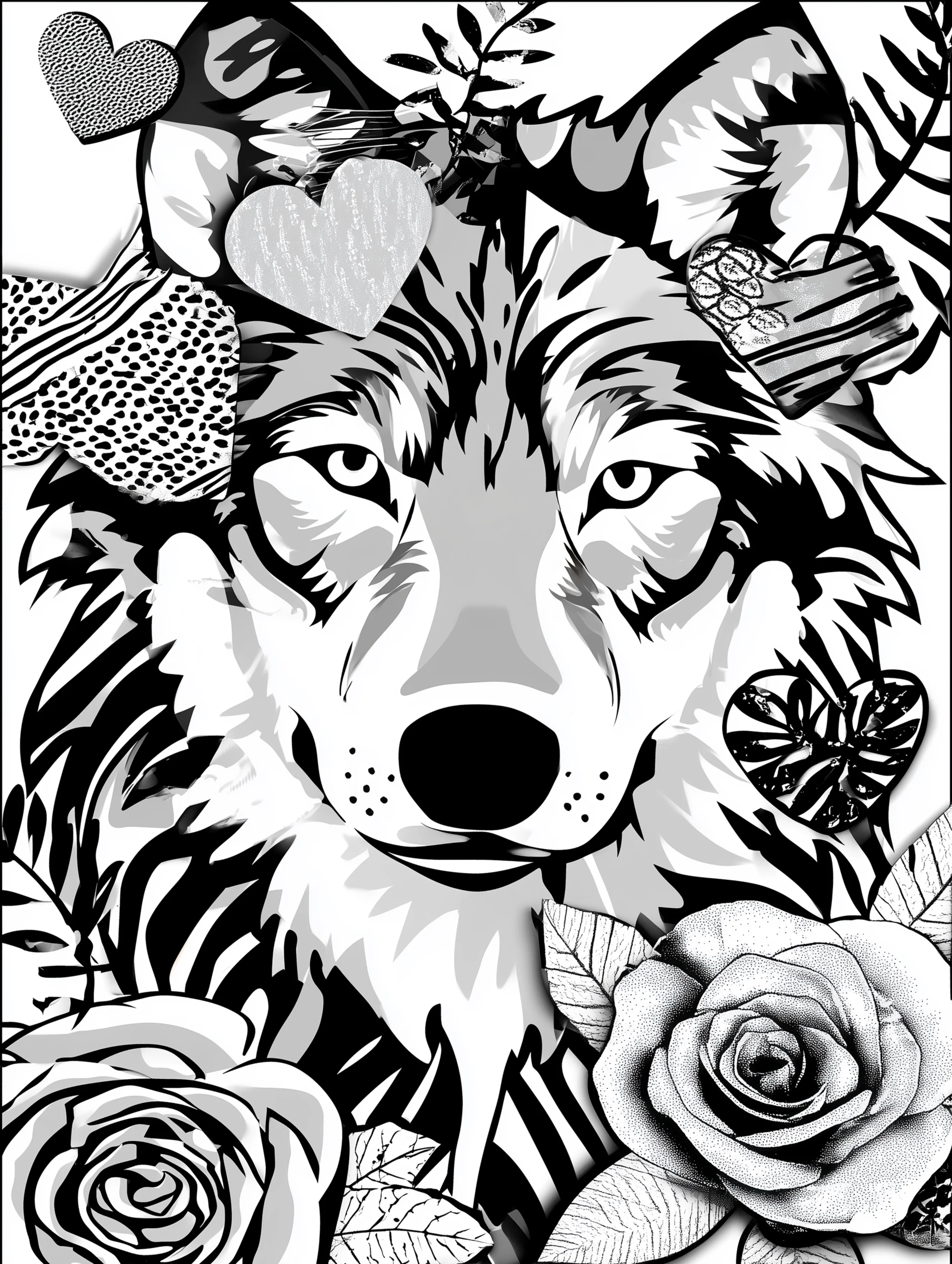 Free printable wolf coloring page for adults featuring a wolf peering through